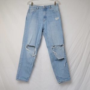 ZARA light wash blue denim distressed straight leg jeans 6